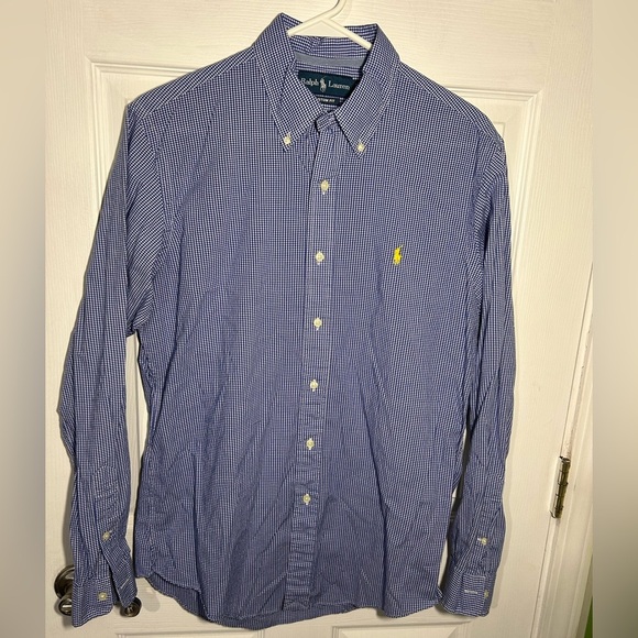 Ralph Lauren Other - Ralph Lauren mens long-sleeve custom-fit Medium blue white yellow pony logo